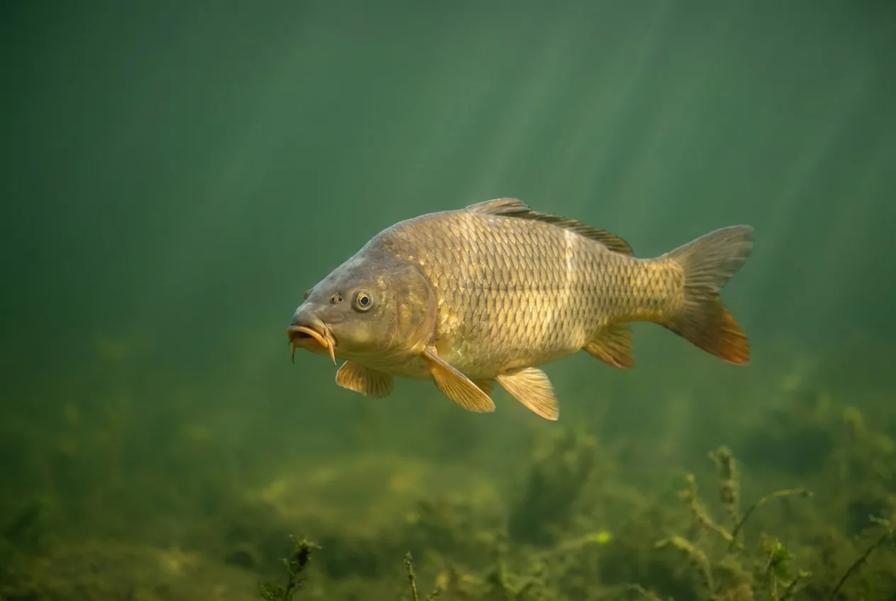 Ilustracija šarana (Cyprinus carpio) u jezeru